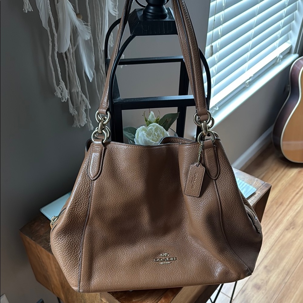 Coach Brown Leather Shoulder Bag with Silver Hardware